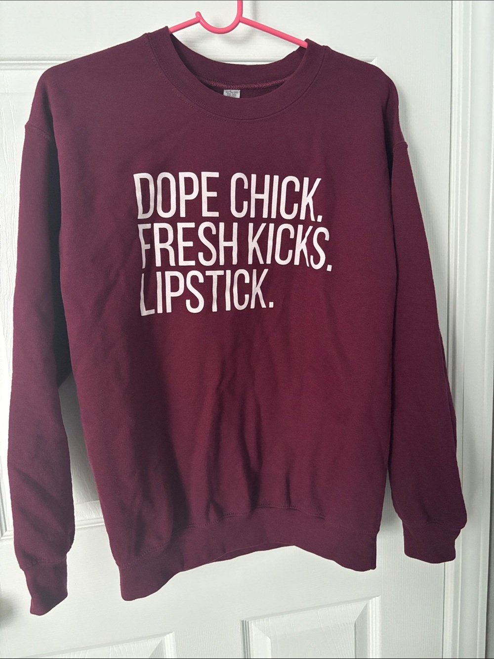 Maroon Graphic Sweatshirt - Dope Chick Typography, Sz M